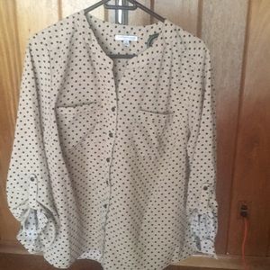 Notations  Cream and Black Polka Dot Blouse 2X